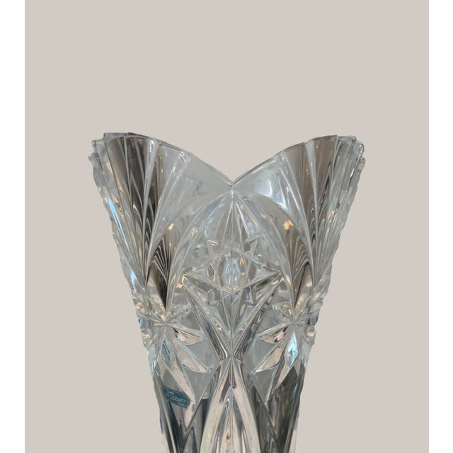 Durand Vintage j.g. Durand French Lead Crystal Vase, 12” Scalloped Rim With Fan & Hobstar Cuts For Sale - Image 4 of 6