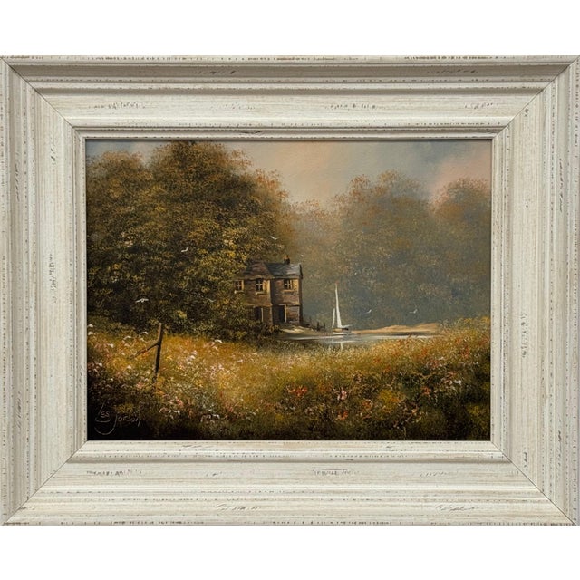 Serene Countryside Landscape with Sailboat & Wild Flowers in English Countryside 1980 Circa For Sale - Image 13 of 18