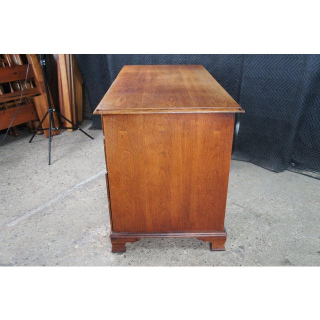 Brown 1970s Mid Century Cherry American Colonial Style Kneehole Office Writing Desk 47" For Sale - Image 8 of 12
