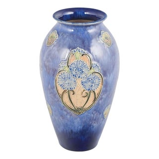 Art Nouveau Vase with Floral Motifs in Relief by Royal Doulton, 1930s For Sale