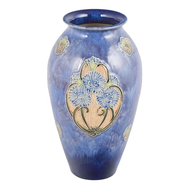 Art Nouveau Vase with Floral Motifs in Relief by Royal Doulton, 1930s For Sale