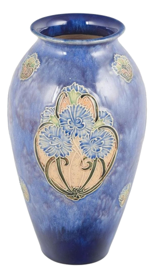 Art Nouveau Vase with Floral Motifs in Relief by Royal Doulton, 1930s