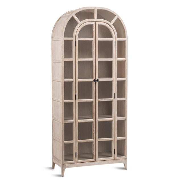 Beautifully crafted elm and glass display bookcase. Featuring an elegant arched silhouette inspired by classic European...