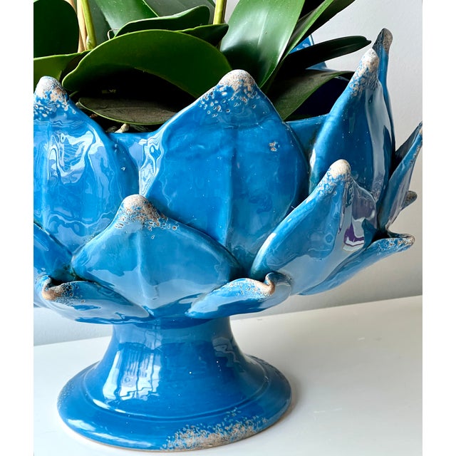 Italian Majolica Artichoke Pedestal Bowl, Mediterranean Blue For Sale In Washington DC - Image 6 of 6