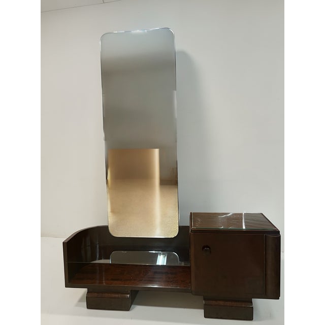 1940s Art Deco Vanity Table with Mirror in Burl Walnut, Germany, 1940s-1950s For Sale - Image 5 of 9