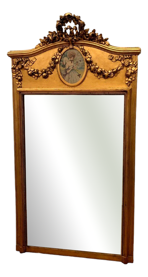 Louis XVI Style Mirror in Wood and Gilded Stucco