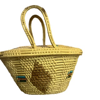 Vintage Woven Basket With Fitted Lid and Handles For Sale