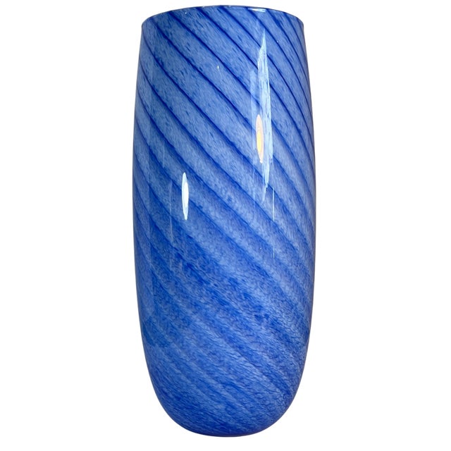 Murano Art GLass Blue Swirl Vase For Sale - Image 14 of 15