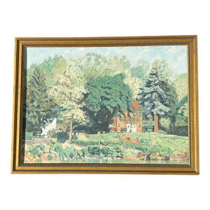 Mid 20th C. Original Oil on Canvas - Estate Landscape Scene