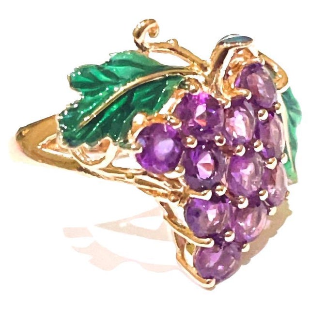 Bochi"Capri" Vintage Enamel & Purple Amethyst Ring 18K Gold & Silver For Sale - Image 10 of 18