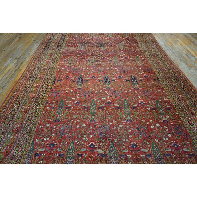 1850s Red Antique Large Cypress Tree Tribal Afshar Knotted Wool Gallery Rug For Sale - Image 4 of 9