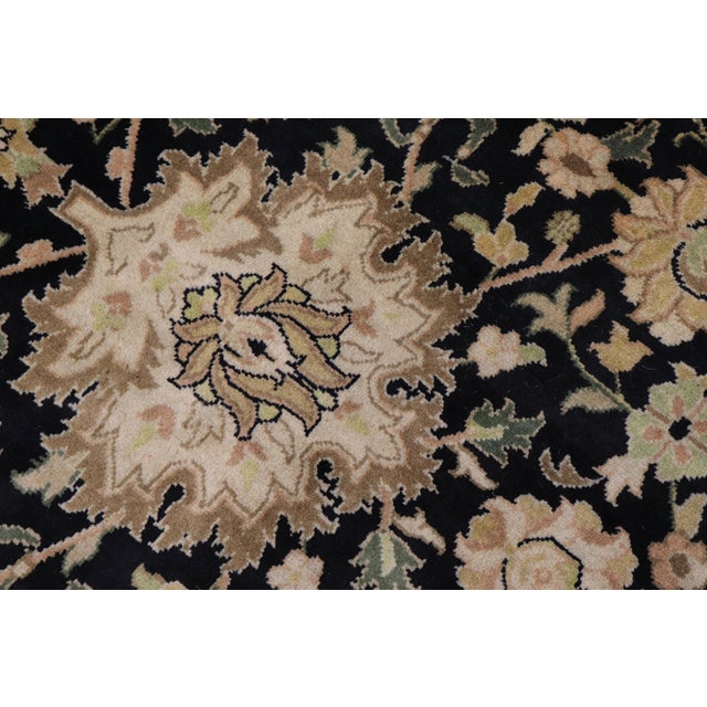 Shabby Chic Floral Pak-Persian Black/Dark Gold Wool Rug - 10'1'' X 14'0'' For Sale - Image 3 of 8
