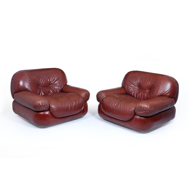 Mid-Century Modern Lounge Chairs in Leather by Sapporo for Mobil Girgi, Italy, 1970s, Set of 2 For Sale - Image 3 of 18