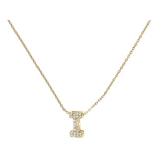 10K Yellow Gold Diamond Accent "I" Initial Bubble Pendant Necklace For Sale