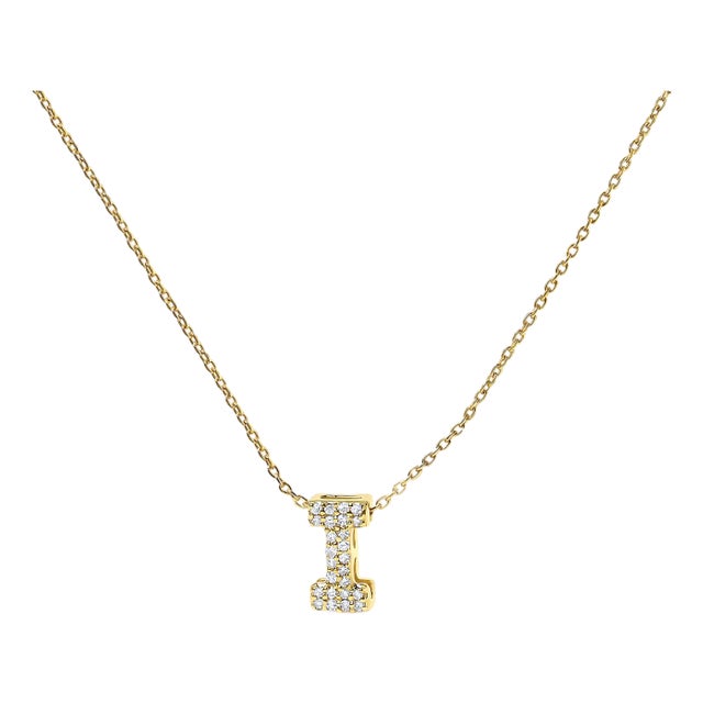 10K Yellow Gold Diamond Accent "I" Initial Bubble Pendant Necklace For Sale