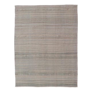 Textured Horizontal Stripe Design Turkish Vintage Kilim Rug in Soft Pastels For Sale