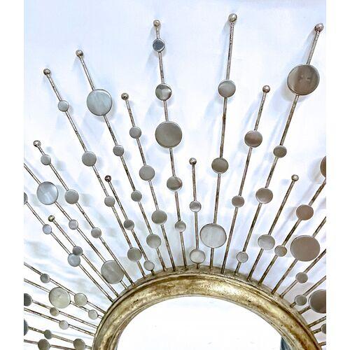 Mid-Century Modern Vintage Stainless Steel & Wood Starburst Mirror For Sale - Image 3 of 5