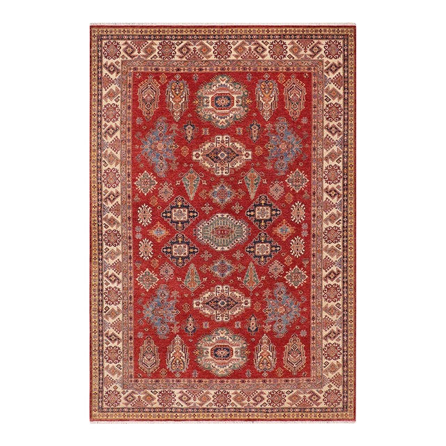 Bohemian Super Kazak Red/Ivory Wool Rug - 8'10'' X 12'7'' For Sale
