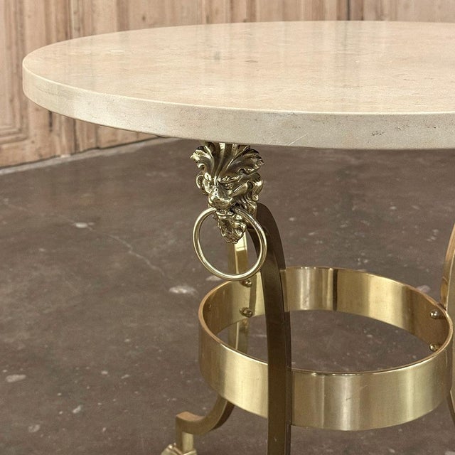 Mid Century Polished Brass Tripod Table With Lion Heads and Stone Top For Sale - Image 14 of 17