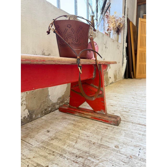 Vintage Oak Bench with Red Patina, 1950s For Sale - Image 13 of 18