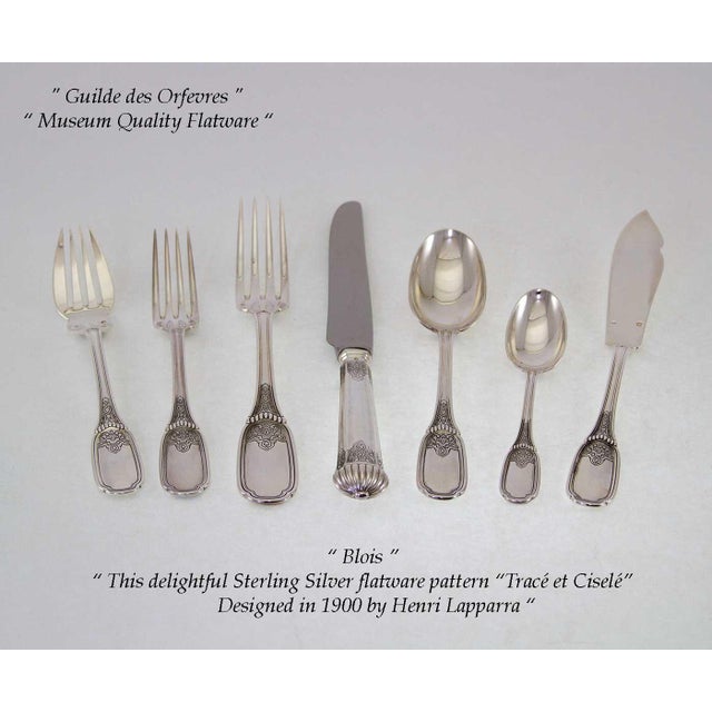 French 1990s Blois by Souche-Lapparra Sterling Silver Hand-Crafted 7-Piece Flatware Place-Setting For Sale - Image 3 of 18