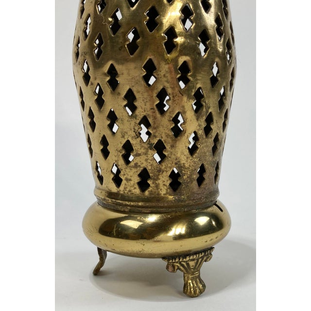 Metal Vintage Footed Perforated Brass Table Lantern or Incense Burner For Sale - Image 7 of 8
