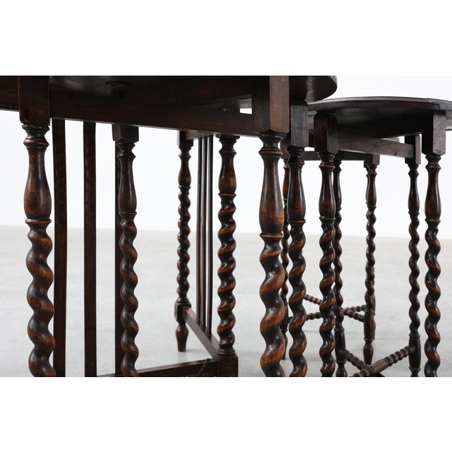 Oak Barley Twist Nesting Tables, England, 1900s, Set of 4 For Sale - Image 10 of 18
