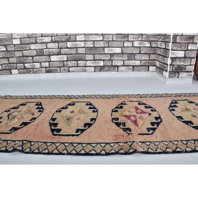 Geometric Design Oushak Wool Runner For Sale - Image 4 of 10