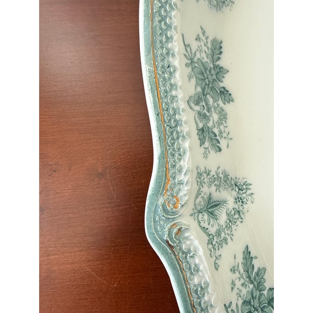 Antique White Antique English Green and White Oval Serving Platter For Sale - Image 8 of 15