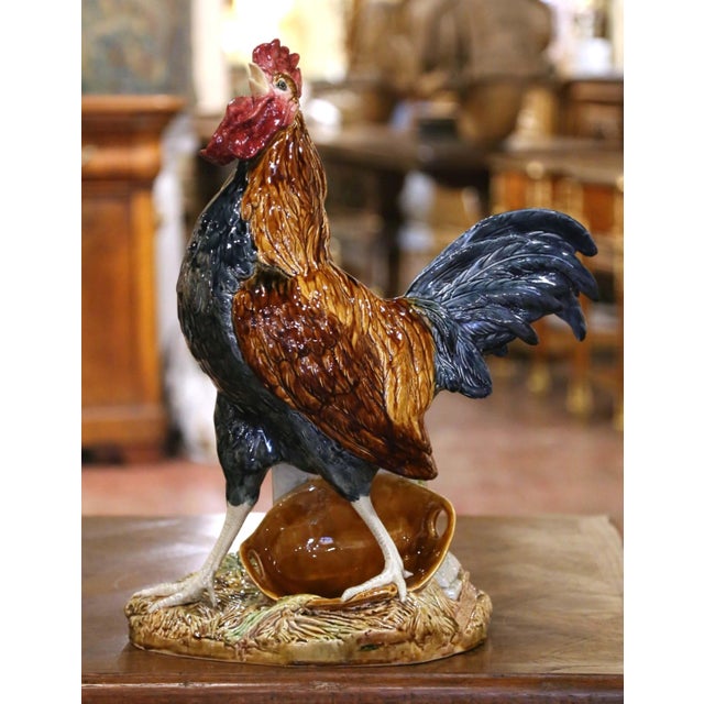 19th Century French Barbotine Rooster Vase by Louis Carrier-Belleuse For Sale In Dallas - Image 6 of 14