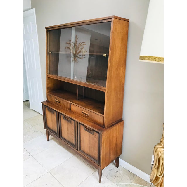 MidCentury Modern Garrison Walnut Hutch Glass Sliding Doors Chairish
