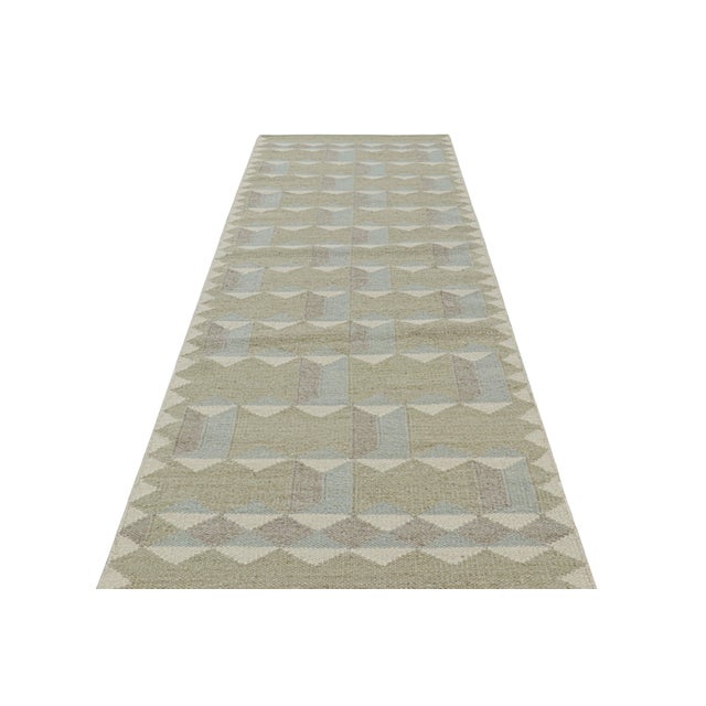 2010s Rug & Kilim’s Scandinavian Style Rug in Beige, White and Blue Geometric Patterns For Sale - Image 5 of 7