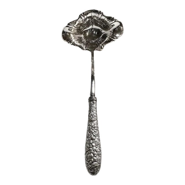 Vintage Silver Punch Ladle With Repousse Handle For Sale