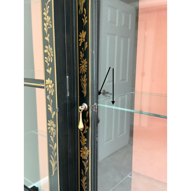 1940s Chinoiserie Black Lacquer Bookcase / China Display Cabinet For Sale - Image 14 of 18