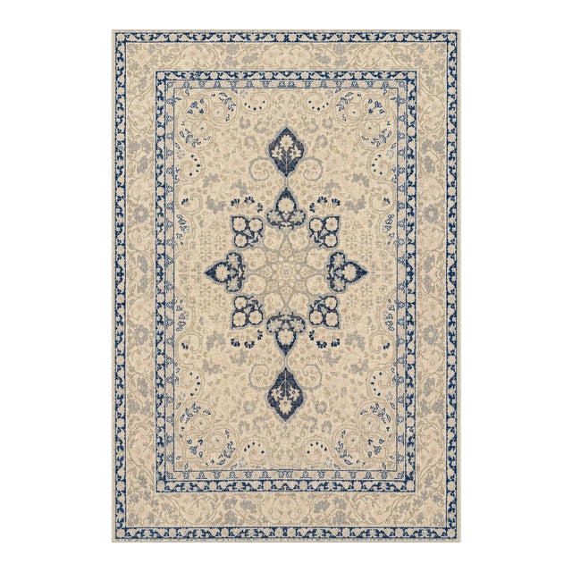 Antique Sivas Rug | 3'7" X 5'10" | Ivory Field With Refined Blue Floral Design For Sale