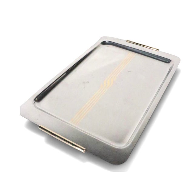 Sleek post modern steel and brass tray made in Italy by ALPU INOX 18/10.. This example is in very good, original, clean...