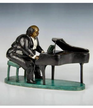 Bruno Luna, Polychrome Bronze Sculpture Jazz Nightclub Piano Player in Tuxedo Bruno Luna