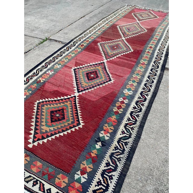 Tribal Vintage Turkish Tribal Coral Color Handmade Kilim Runner Rug For Sale - Image 3 of 10
