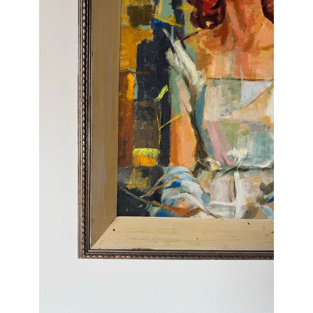 Wood 1962 Vintage Woman Portrait Oil Painting by Castillo For Sale - Image 7 of 11