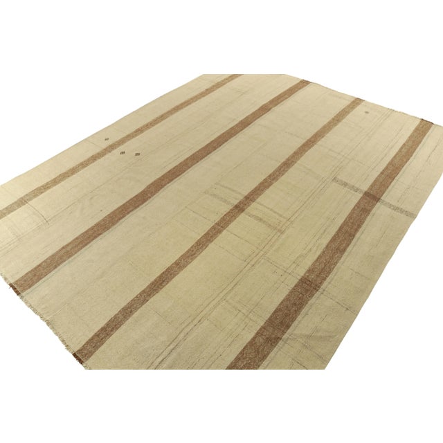 Traditional 11x15 Vintage Kilim Rug in Beige, Brown Paneled Style, Striped Pattern For Sale - Image 3 of 6