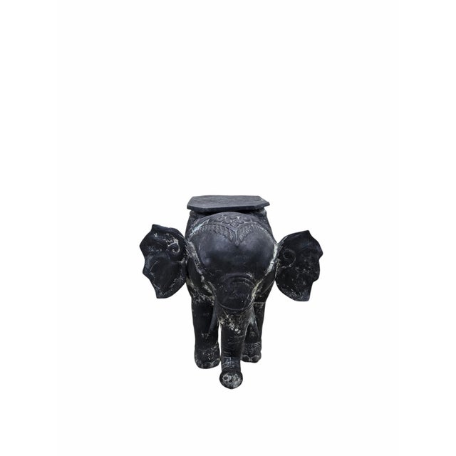 Gray Antique Balinese Finely Detailed Patina Hammered Bronze Saddled Elephant Plant-Stand/Cocktail Table For Sale - Image 8 of 12