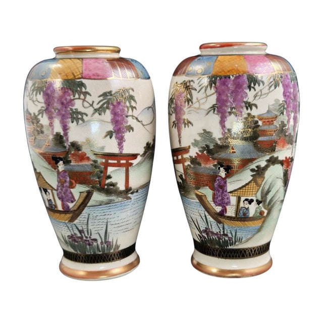 Japanese Satsuma Vases, 1910s, Set of 2 For Sale - Image 4 of 16
