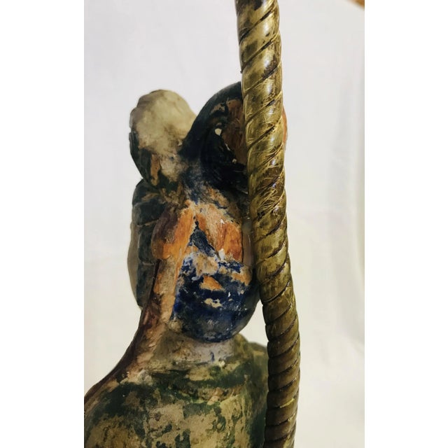 19th Century Carved Polychrome Wood Quan Yin Figure Lamps- a Pair For Sale - Image 10 of 13