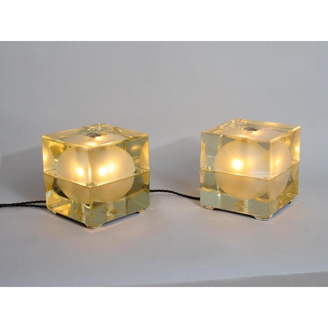 Two pairs of Alessandro Mendini 'Cubosferra' table lights. In excellent condition. No chips, cracks or scratches. This...