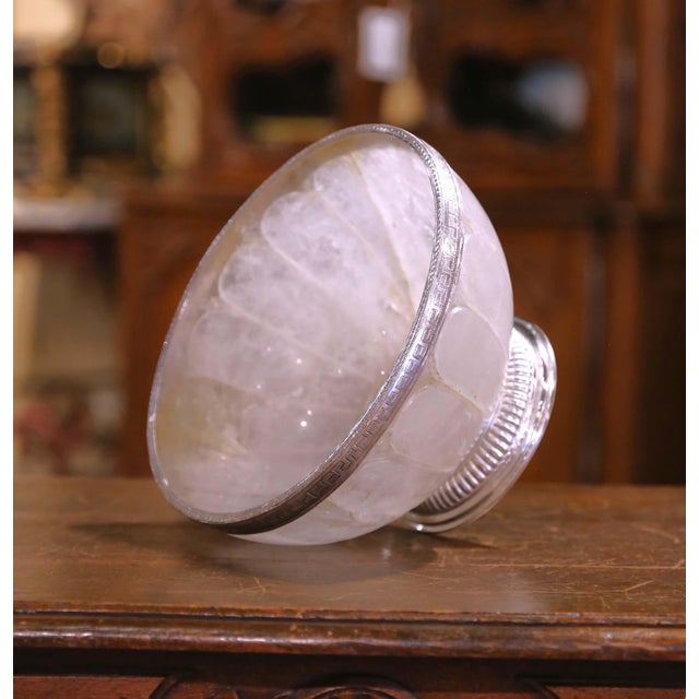 Mid-Century Silver-Mounted Carved Rock Crystal Center Table Bowl or Vide-Poche For Sale In Dallas - Image 6 of 7