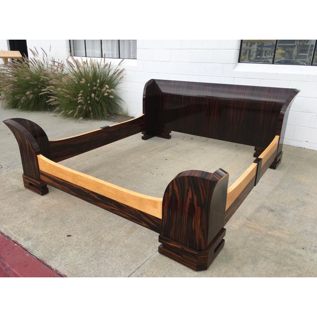 1980s Art Deco Cal King Bedframe in Macassar & Birdseye Maple Chairish