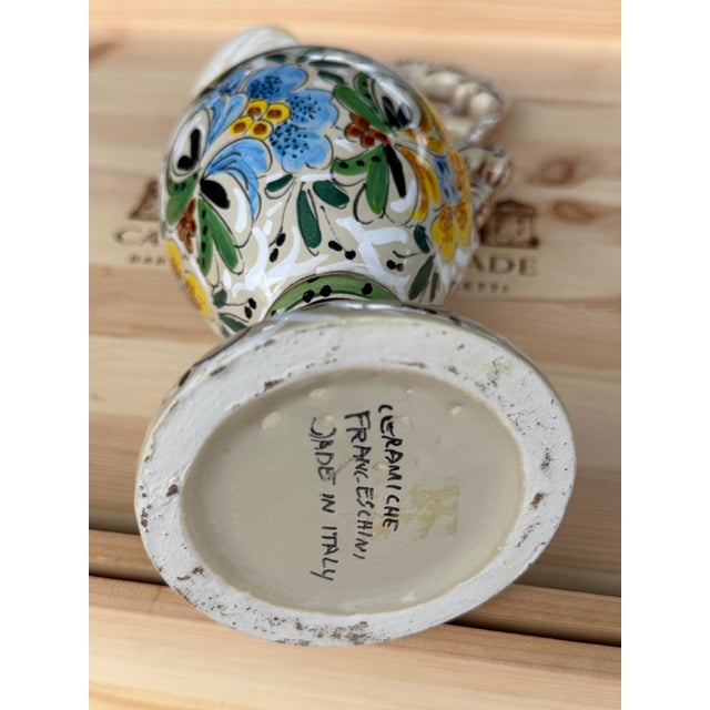 French Provincial Late 20th Century Hand-Painted Rouen Faience Pitcher With Floral Motifs and Ornate Handle. For Sale - Image 3 of 8