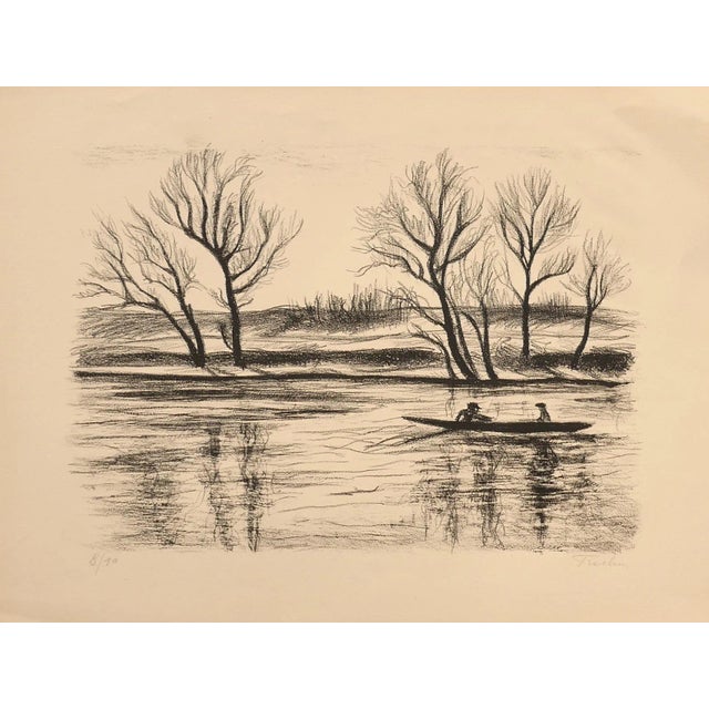 River - Original Lithograph on Paper by Pierre Frachon-Forcade - 20th Century 20th Century For Sale