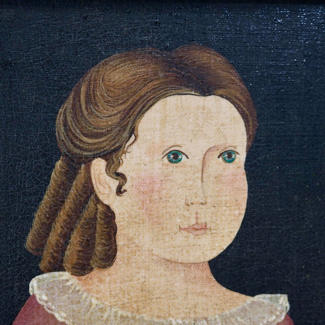 Charming contemporary primitive folk art portrait reproduction on canvas, masterfully styled after the famous 19th-century...