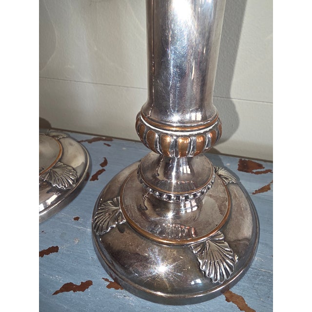 Pair of Antique Sheffield Silver Plated Candlestick Holders With Shell Design For Sale - Image 9 of 12